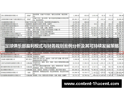 足球俱乐部盈利模式与财务规划案例分析及其可持续发展策略